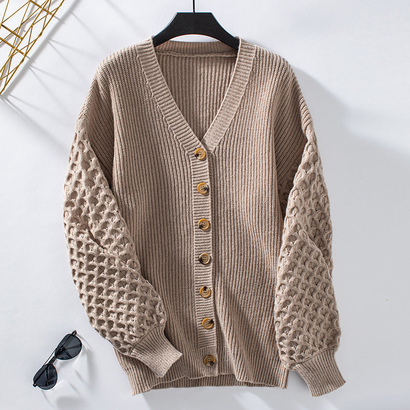 Lune London | Cardigan - V-Neck Knit - Button Closure - Balloon Sleeves - Casual Fit
