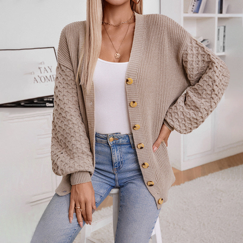 Lune London | Cardigan - V-Neck Knit - Button Closure - Balloon Sleeves - Casual Fit