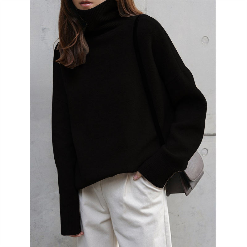 Pull femme en maille épaisse avec col montant et coupe oversize Chic & Stil