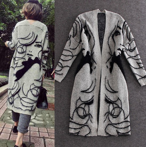 Ladies Long Cardigan with artistic pattern Amarae