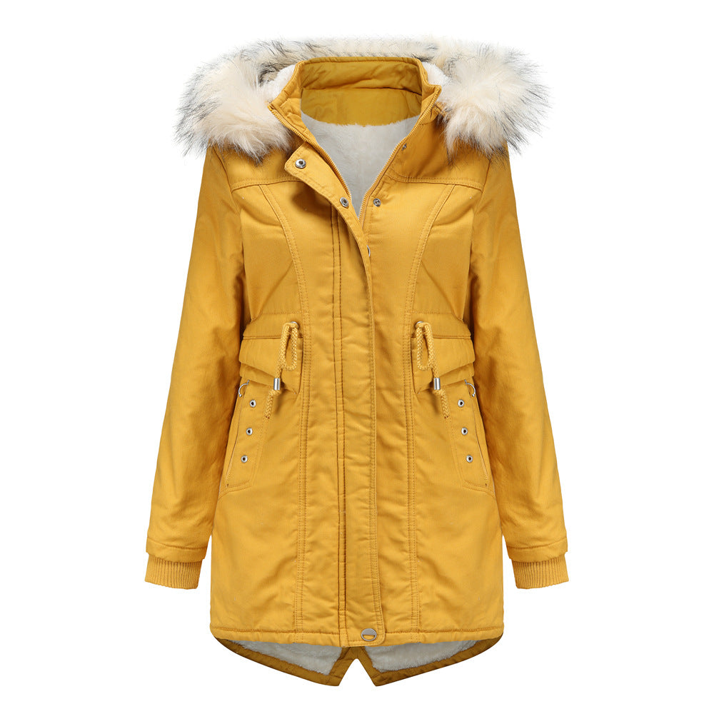 Ladies modern parka with removable faux fur collar and side pockets Lune London