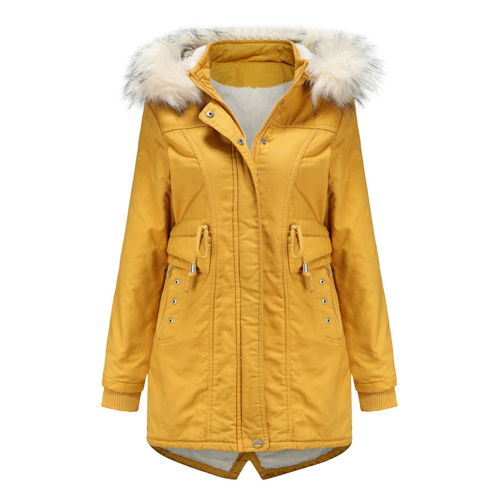 Ladies modern parka with removable faux fur collar and side pockets Lune London