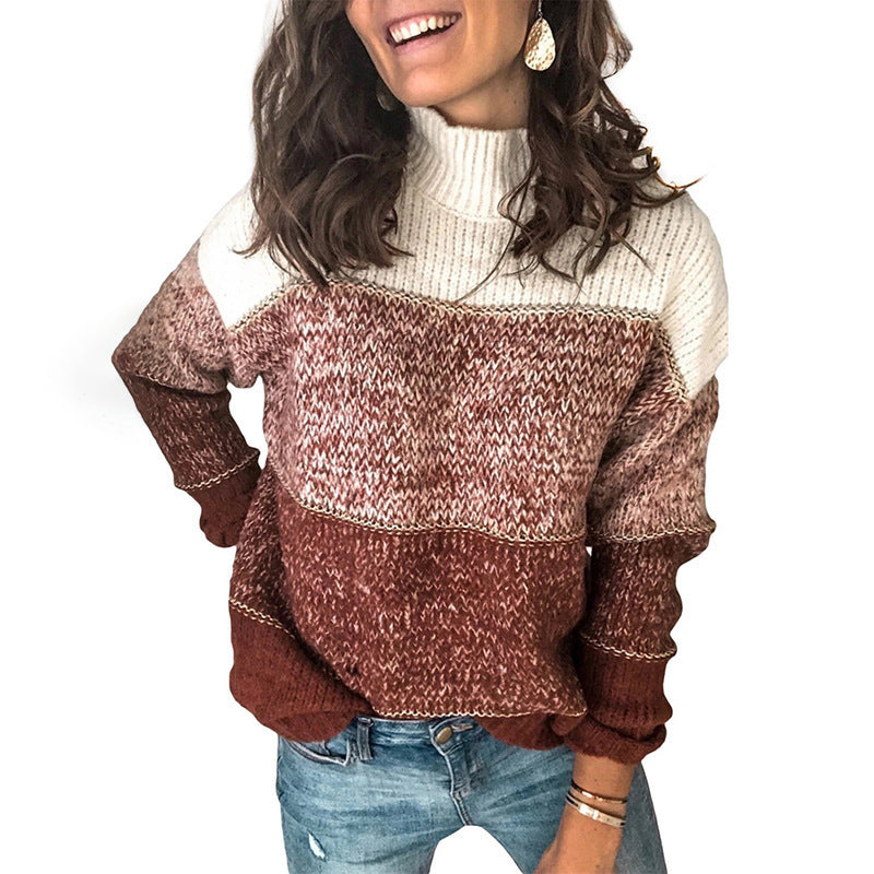 Thick knit sweater for women with high collar and multicolored pattern Lune London