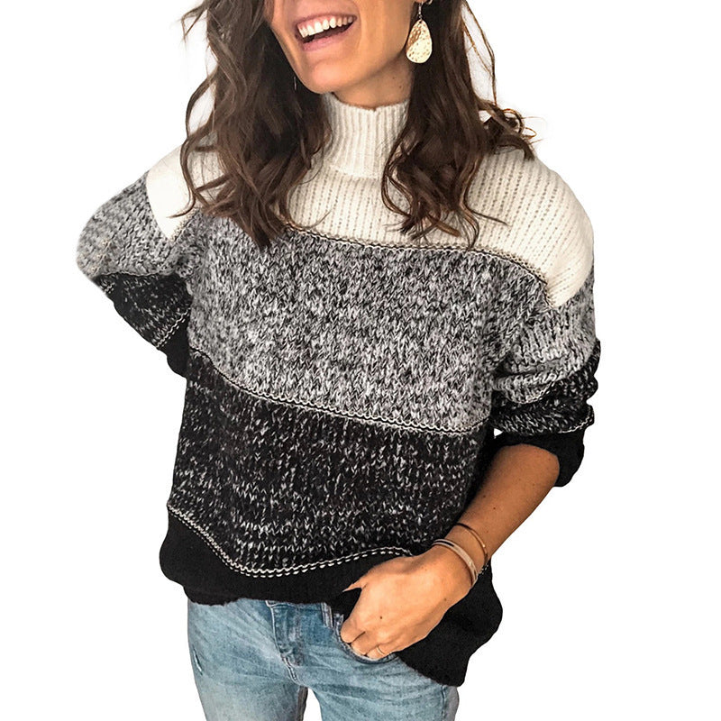 Thick knit sweater for women with high collar and multicolored pattern Lune London