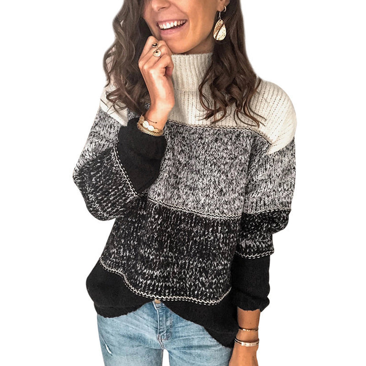 Thick knit sweater for women with high collar and multicolored pattern Lune London