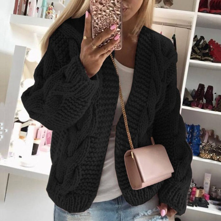 Knit jacket for women with trendy design in chunky knit with deep V neckline Lune London