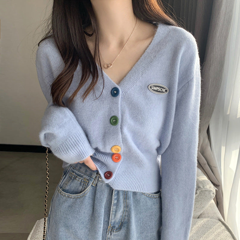 Gilet décontracté pour femmes avec des boutons colorés et col en V Chic & Stil