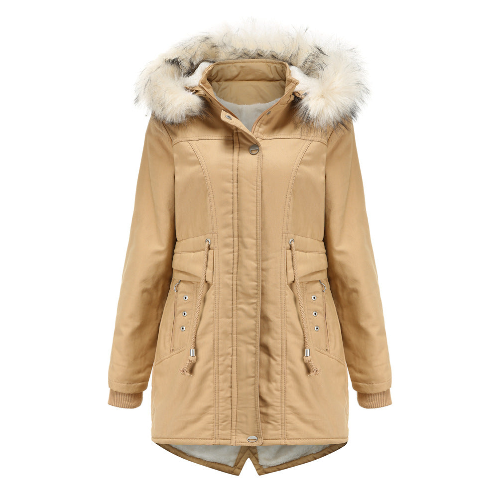 Ladies modern parka with removable faux fur collar and side pockets Lune London