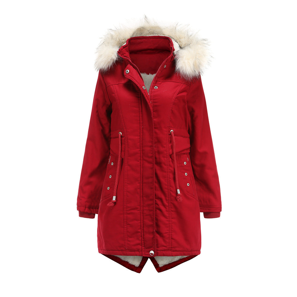 Ladies modern parka with removable faux fur collar and side pockets Lune London