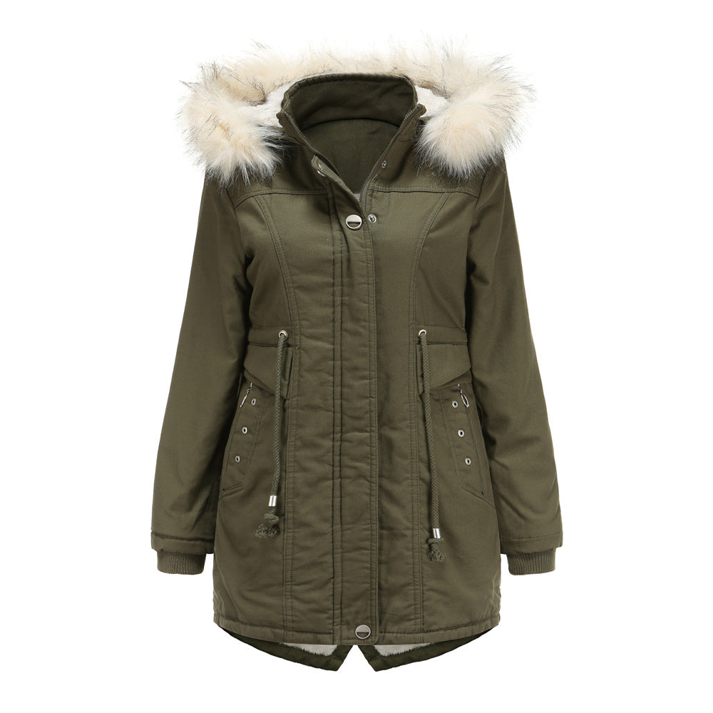 Ladies modern parka with removable faux fur collar and side pockets Lune London