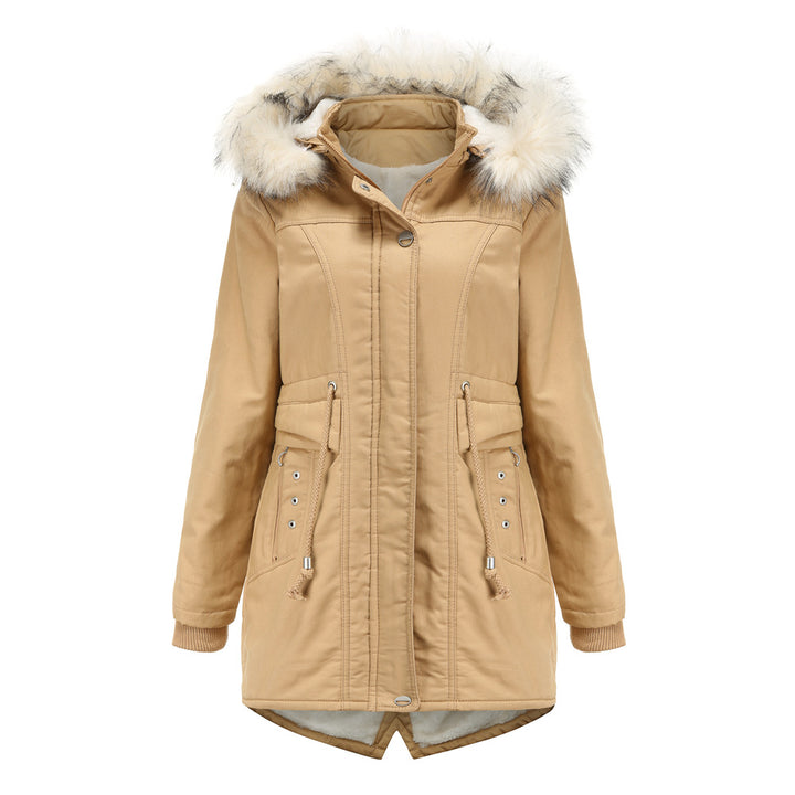 Ladies modern parka with removable faux fur collar and side pockets Lune London
