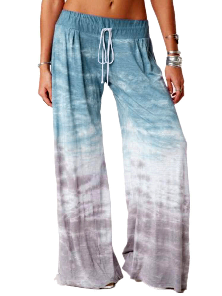 Ladies wide batik pants with drawstring, pleats, and side pockets Amarae