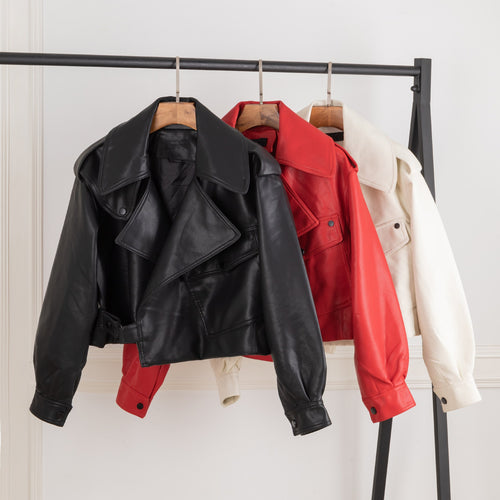Biker jacket for women with oversized lapels and practical pockets Amarae