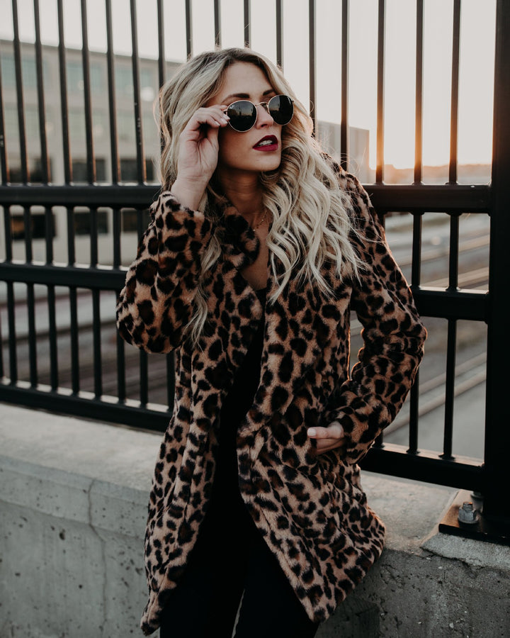 Ladies Leopard Print Faux Fur Coat with Chic and Stylish Cut