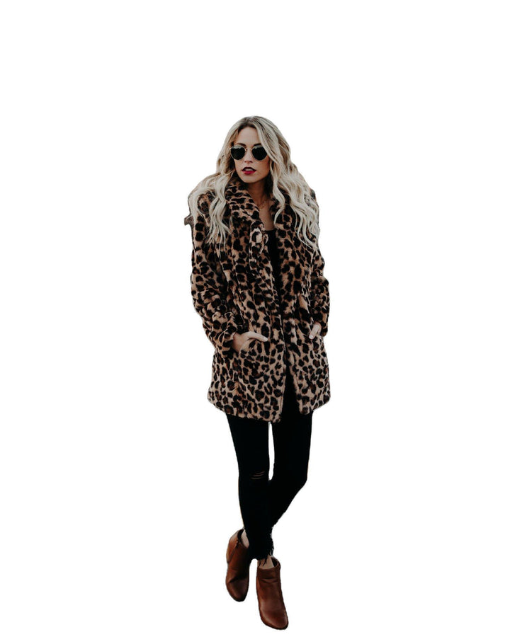 Ladies Leopard Print Faux Fur Coat with Chic and Stylish Cut