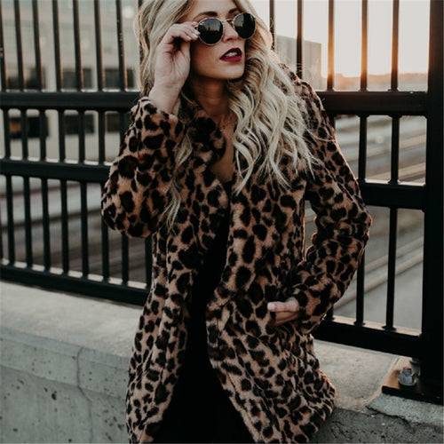 Ladies Leopard Print Faux Fur Coat with Chic and Stylish Cut