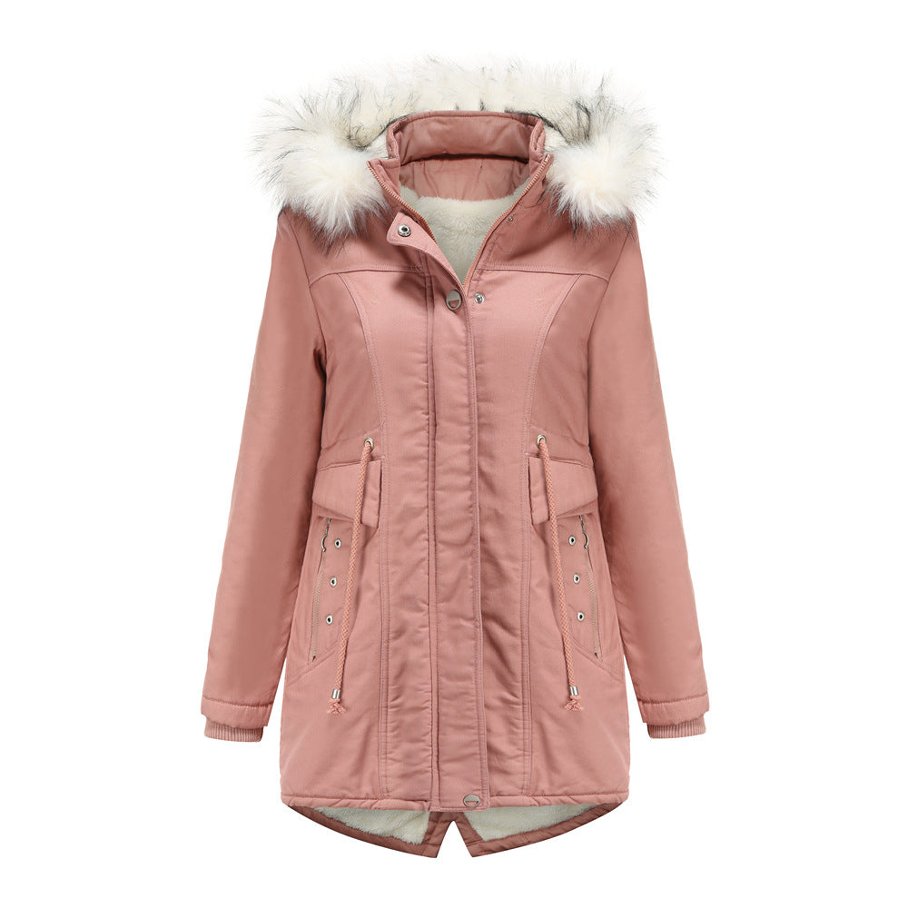 Ladies modern parka with removable faux fur collar and side pockets Lune London