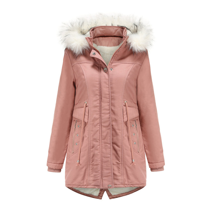 Ladies modern parka with removable faux fur collar and side pockets Lune London