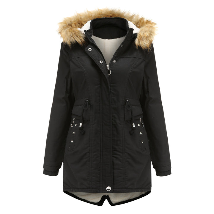 Ladies modern parka with removable faux fur collar and side pockets Lune London