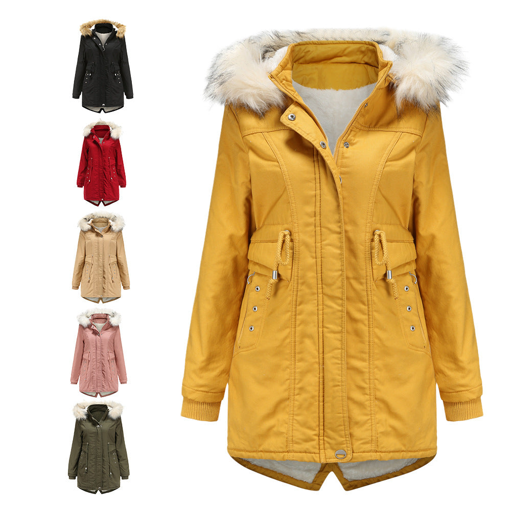 Ladies modern parka with removable faux fur collar and side pockets Lune London