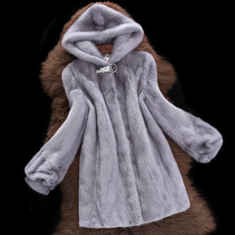 Women's faux fur coat with stylish hood and classic cut Lune London