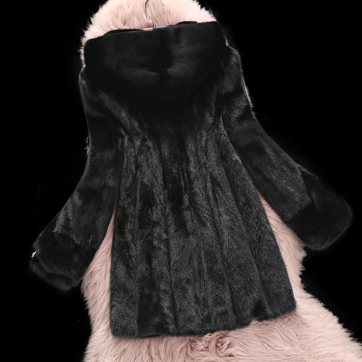 Women's faux fur coat with stylish hood and classic cut Lune London