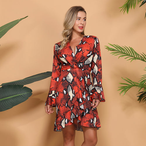 Women's wrap dress with trendy mud inlays and artistic ruffled sleeves
