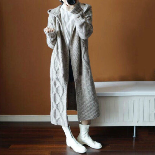 Ladies long cardigan with hood and voluminous sleeves Amarae
