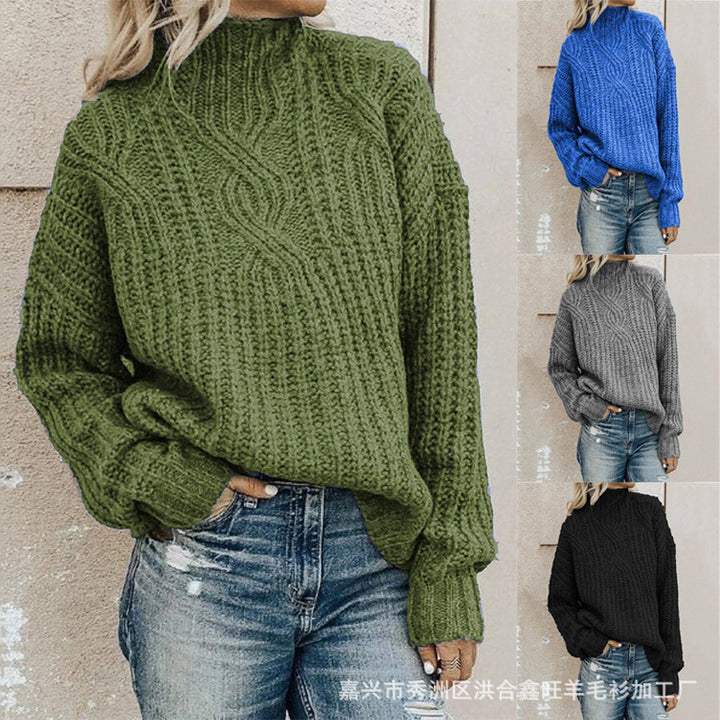 Chunky knit sweater for women with turtleneck and ribbed cable pattern Lune London