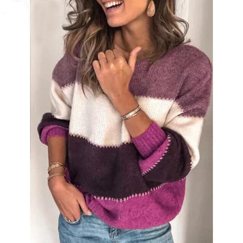 Casual knitted sweater for women with colorful striped pattern Lune London