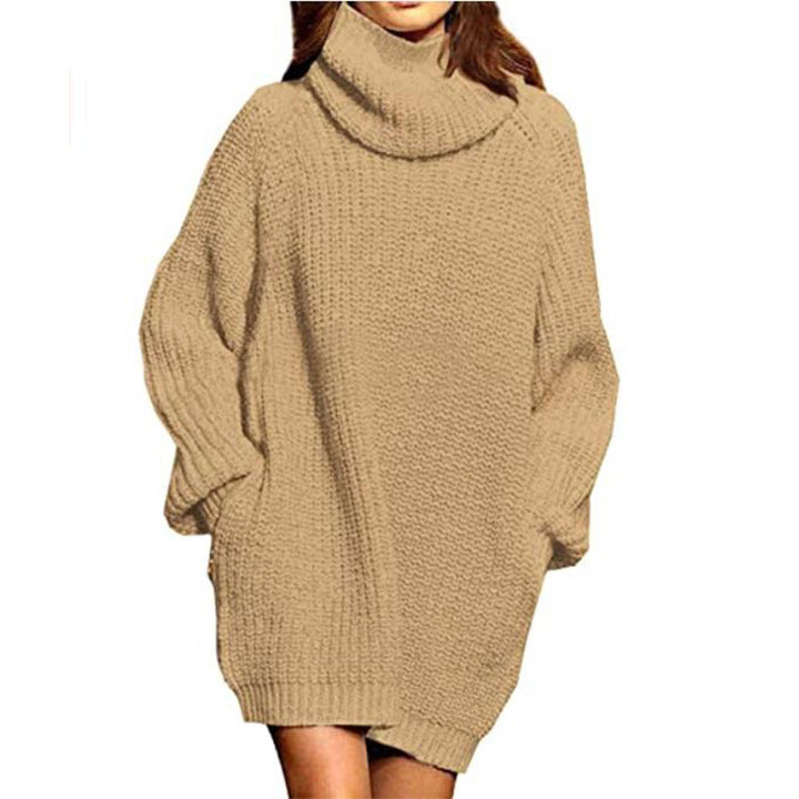 Chunky knit sweater dresses for women with high collar and casual cut Lune London