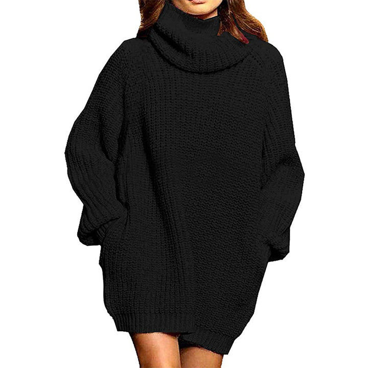 Chunky knit sweater dresses for women with high collar and casual cut Lune London