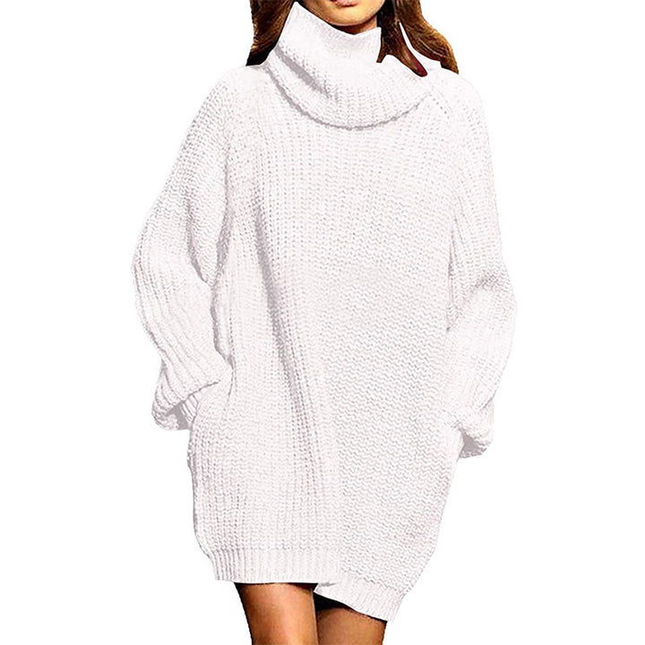 Chunky knit sweater dresses for women with high collar and casual cut Lune London