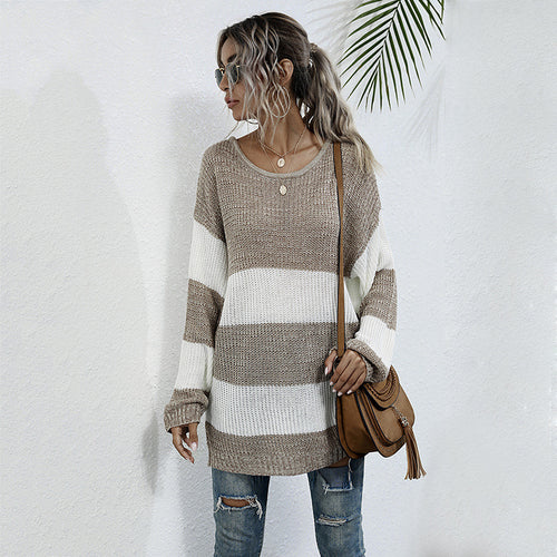 Casual knit pullover for women with a modern block stripe pattern and an oversized fit Amarae