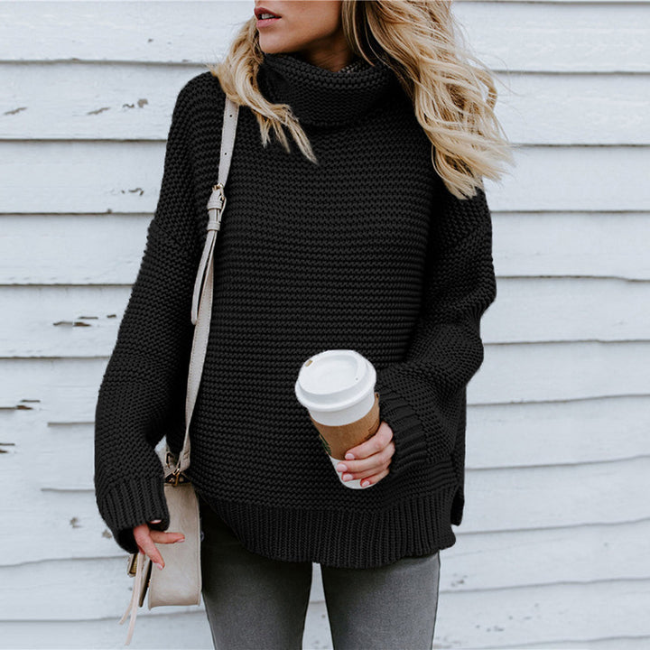 Chunky knit sweater for women with high collar and drop shoulders Lune London