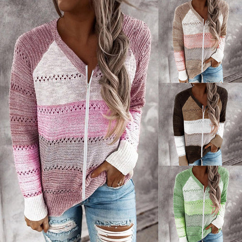 Pullover en tricot pour femme avec zip et détails en côtes aérées Chic & Stil