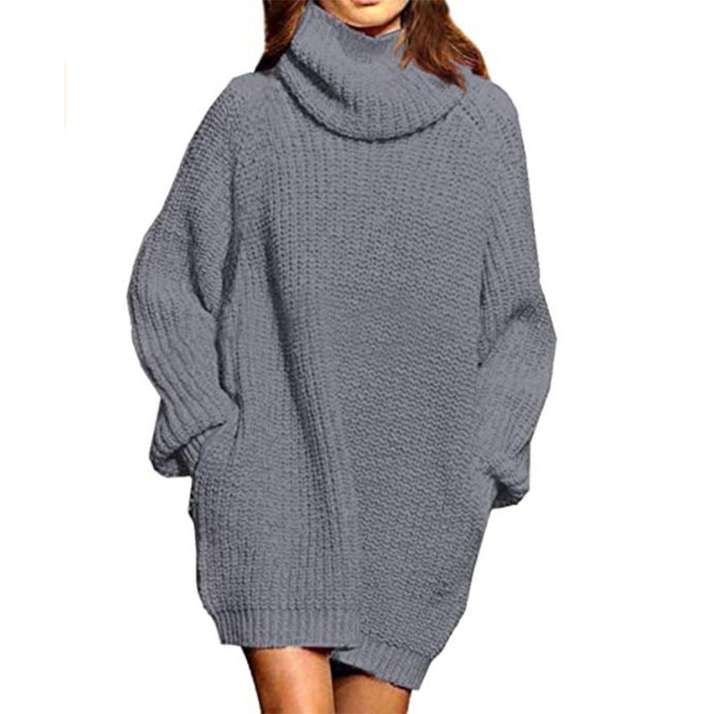 Chunky knit sweater dresses for women with high collar and casual cut Lune London