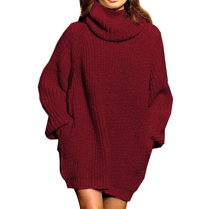 Chunky knit sweater dresses for women with high collar and casual cut Lune London