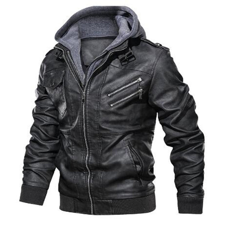 Casual leather jacket for men with removable hood and practical pockets Lune London