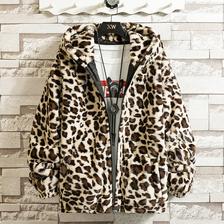 Women's cozy fleece sweater with leopard pattern and hood Lune London