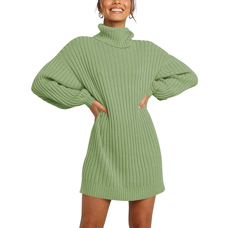 Chunky knit dress for women with high collar and dropped shoulders Lune London