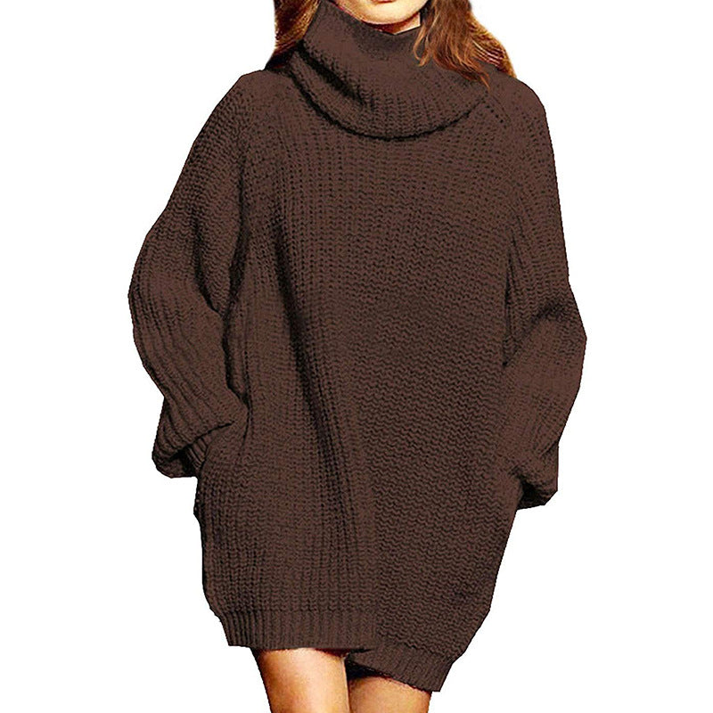 Chunky knit sweater dresses for women with high collar and casual cut Lune London