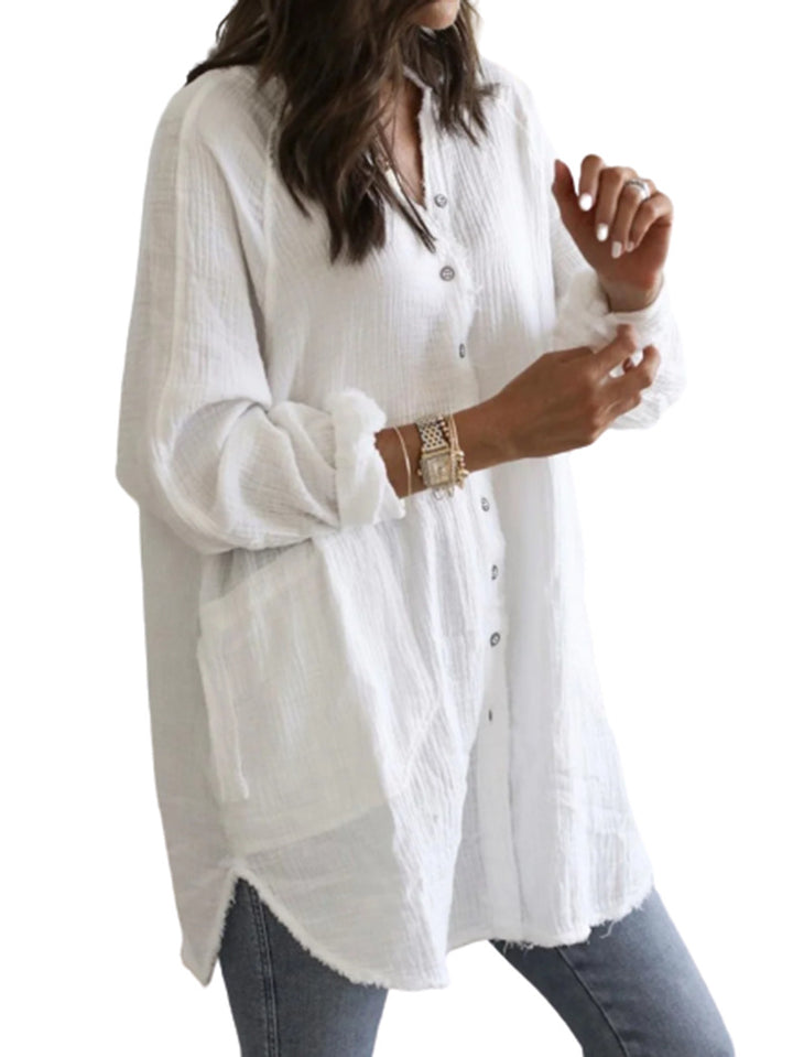 Blouse à manches longues décontractée pour femmes avec patte de boutonnage et poches poitrine Chic & Stil