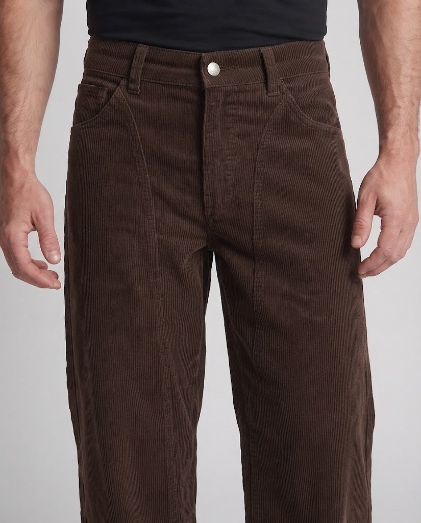 Men's oversized corduroy pants in workwear style with a low waistband and wide leg cut Amarae