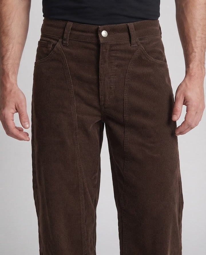 Men's oversized corduroy pants in workwear style with a low waistband and wide leg cut Amarae