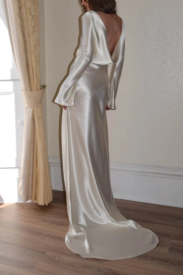 Lune London | Pearl Eden Satin Backless Cowl Neck Gown Maxi Dress