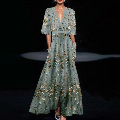 Amarae | Long Green Dress with Half Sleeve