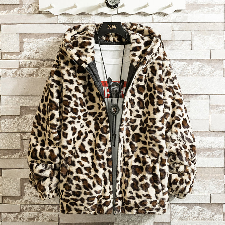 Women Cuddly Fleece Jacket with Leopard Pattern and Hood Lune London