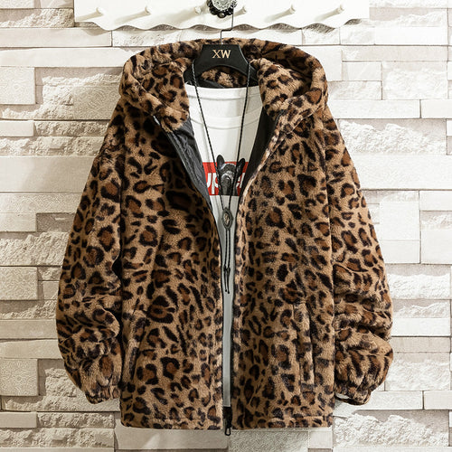 Women Cuddly Fleece Jacket with Leopard Pattern and Hood Amarae