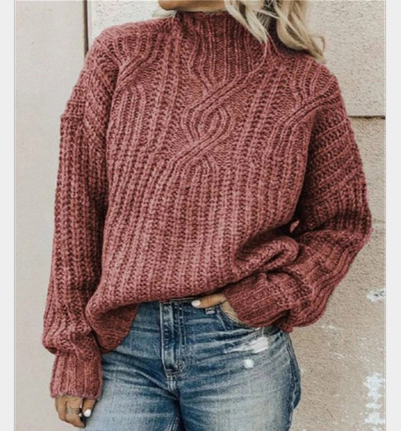 Ladies Comfortable knit sweater with high collar and twisted pattern Lune London